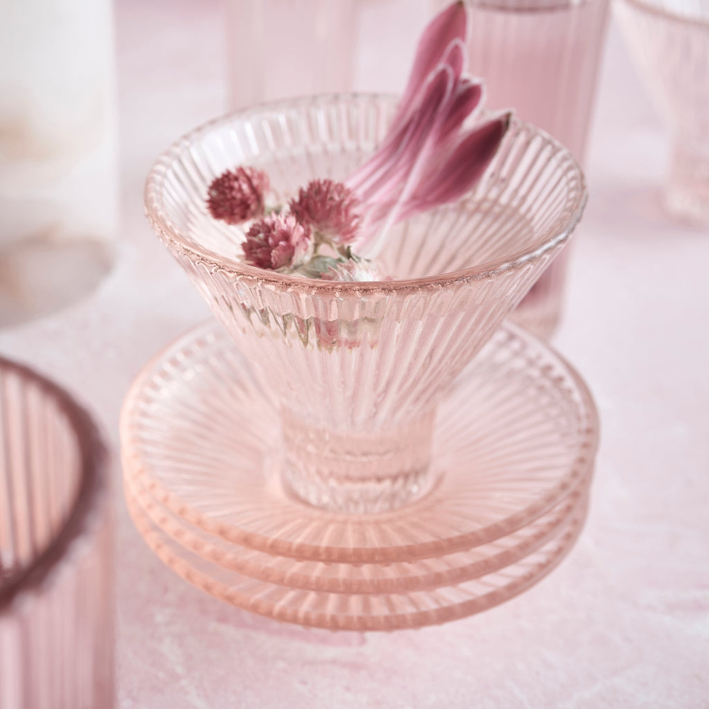 Pressed Pink Glass Small Plates | Set of 6 | Textured Vintage Glass | Dessert, Salad & Appetizer Plates