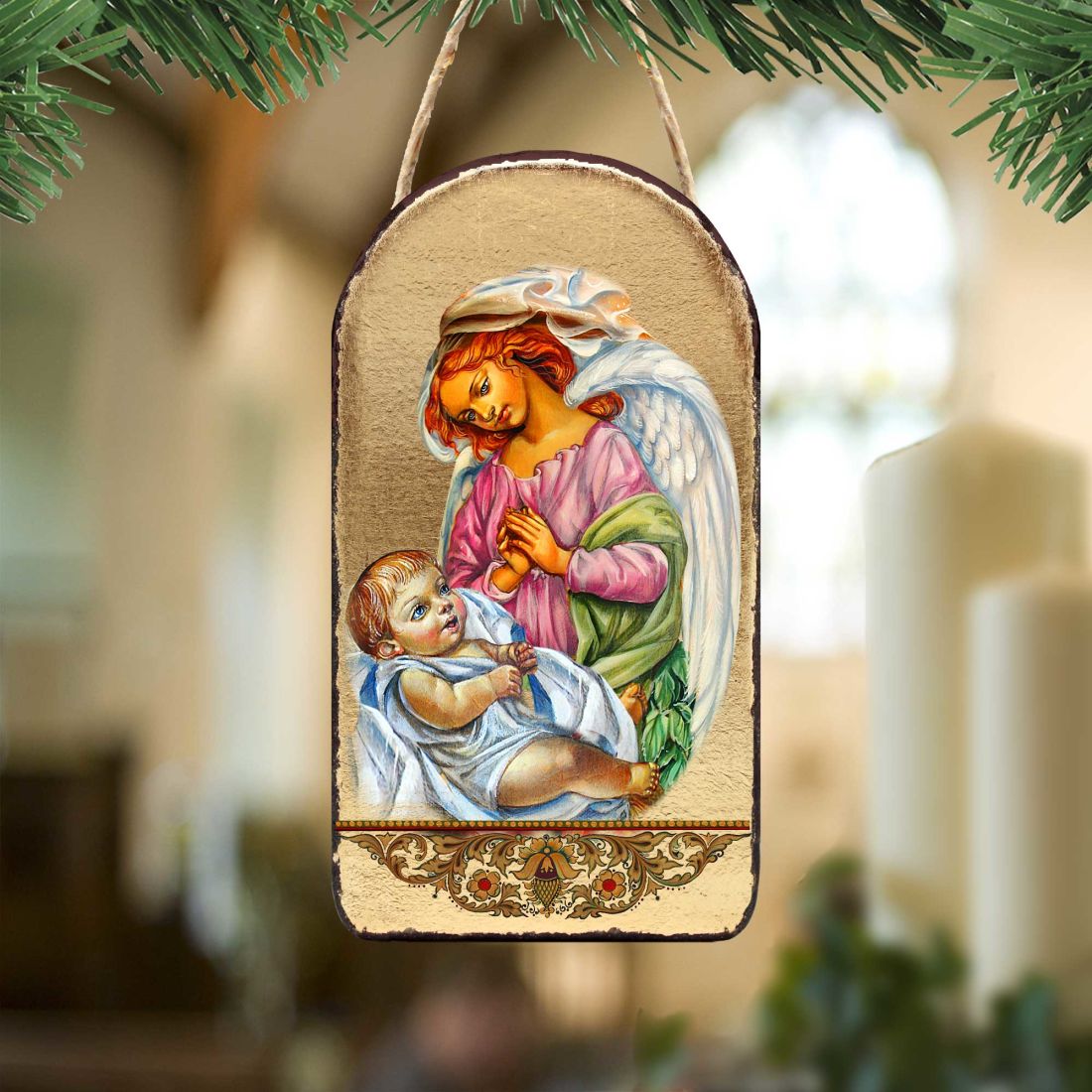 Blessing Angels Wooden Icon Ornament, 5 × 3.5 Inches