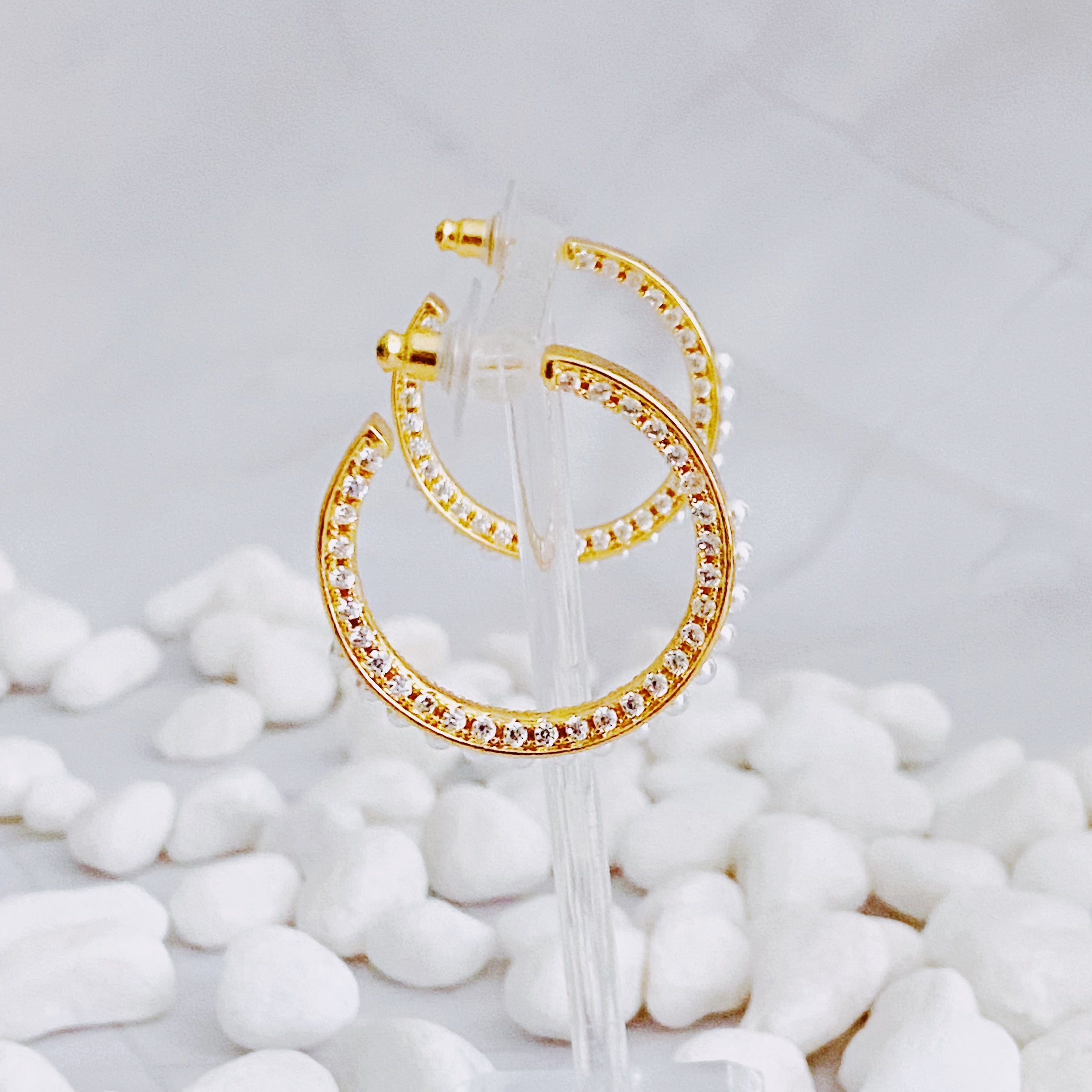 Classy Lady Pearl Hoop Earrings | 18K Gold Plated Brass | Pearl & Cubic Zirconia