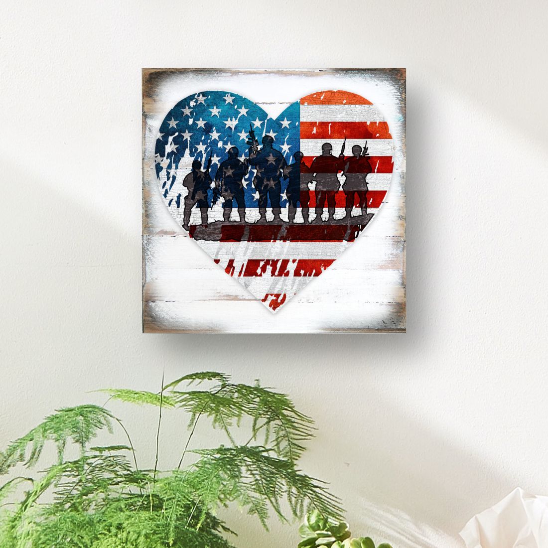 USA Military Heart Patriotic Wooden Decor - American Patriotic Decor - 8187130B