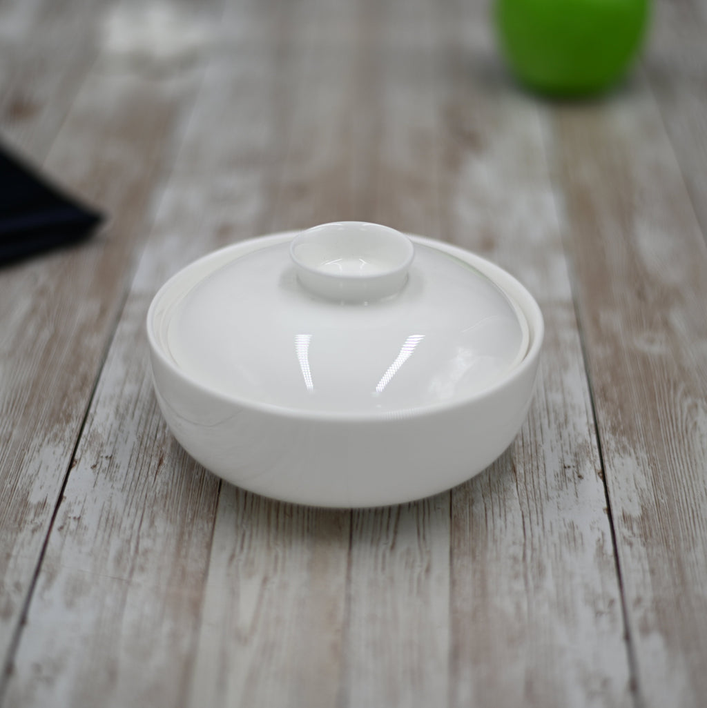 White Fine Porcelain Soup Cup with Lid | 5" | 11 Fl Oz | Made in England | Sold Individually | Wilmax