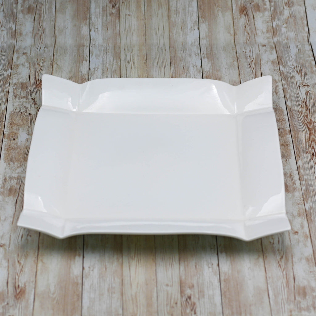 White Square Fine Porcelain Platter | 14" x 14" | Rolled Rim | Hand-Glazed | Oven Dishwasher Safe | Fully Vitrified | WILMAX