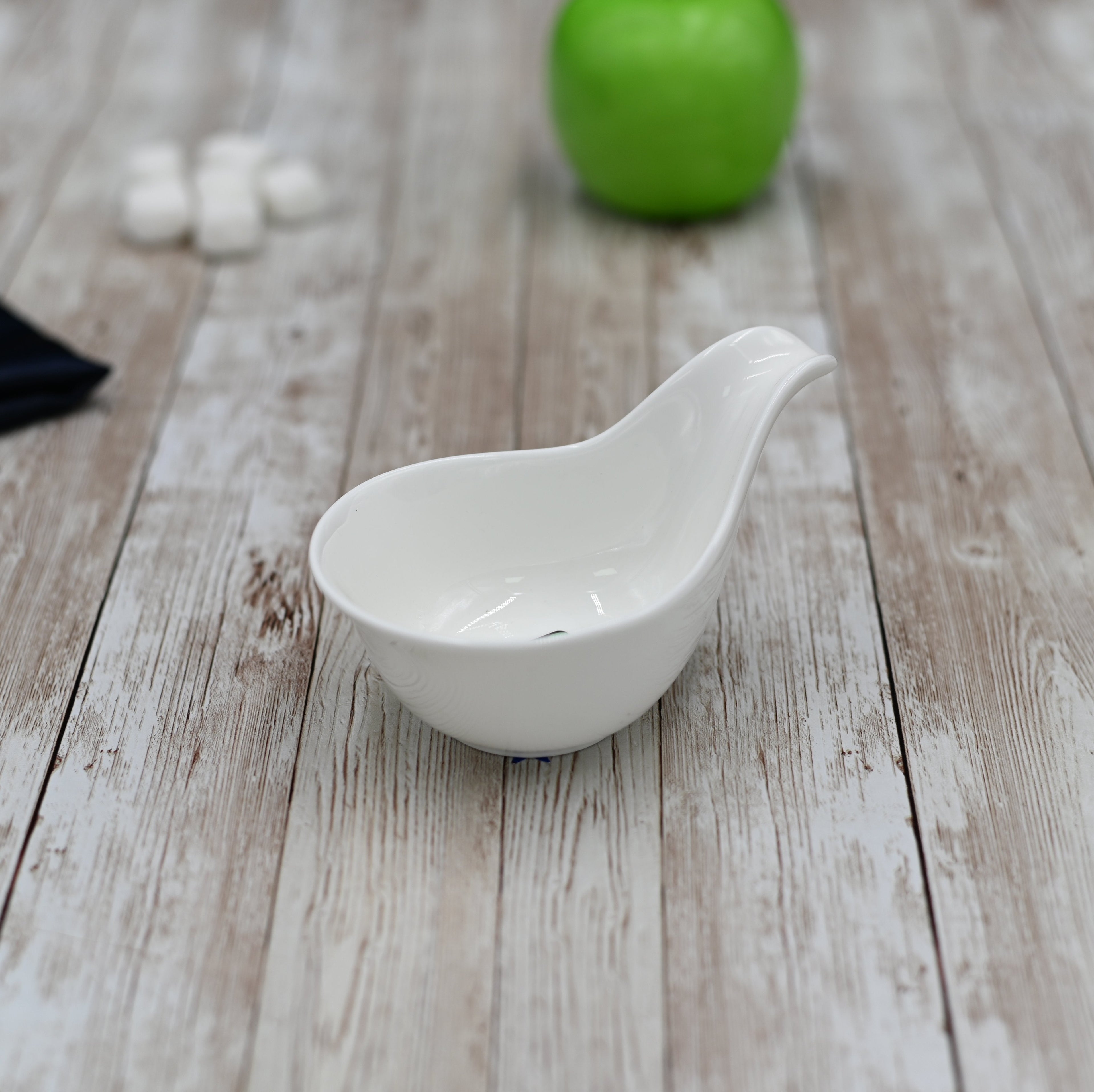 White Fine Porcelain Snack Dish with Handle | 5" | 3 Fl Oz | Made in England | Wilmax