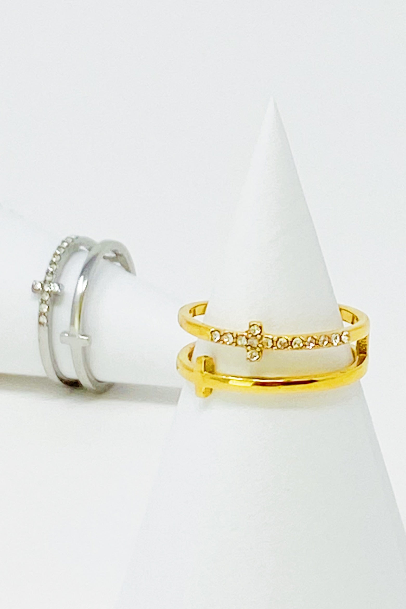 Forever Double Cross Ring | 18K Gold Plated Stainless Steel | Cubic Zirconia | Christian Faith Ring | Ellison+Young