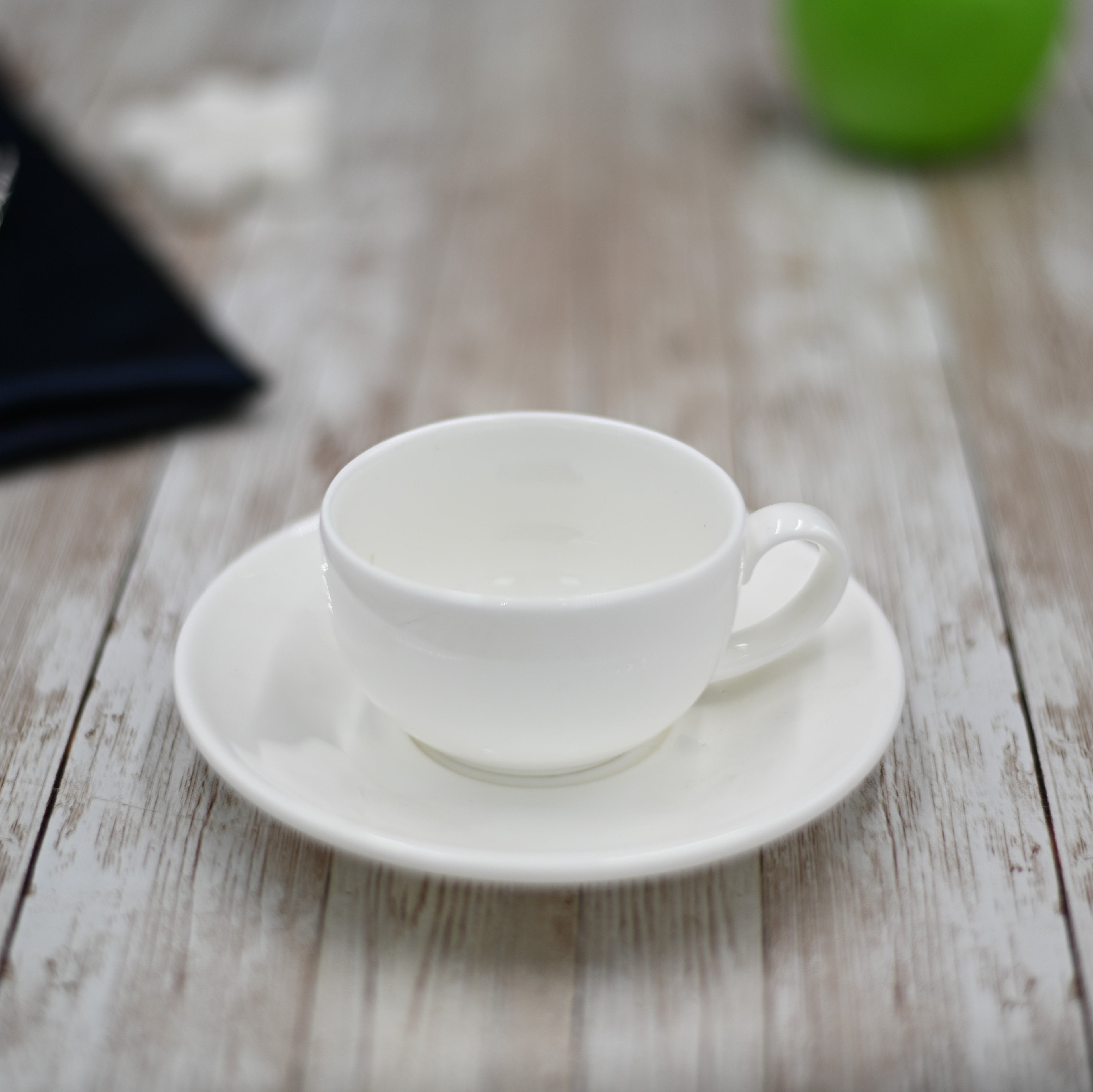 White Fine Porcelain Coffee Cup & Saucer | Espresso & Demitasse | Made in England | Wilmax