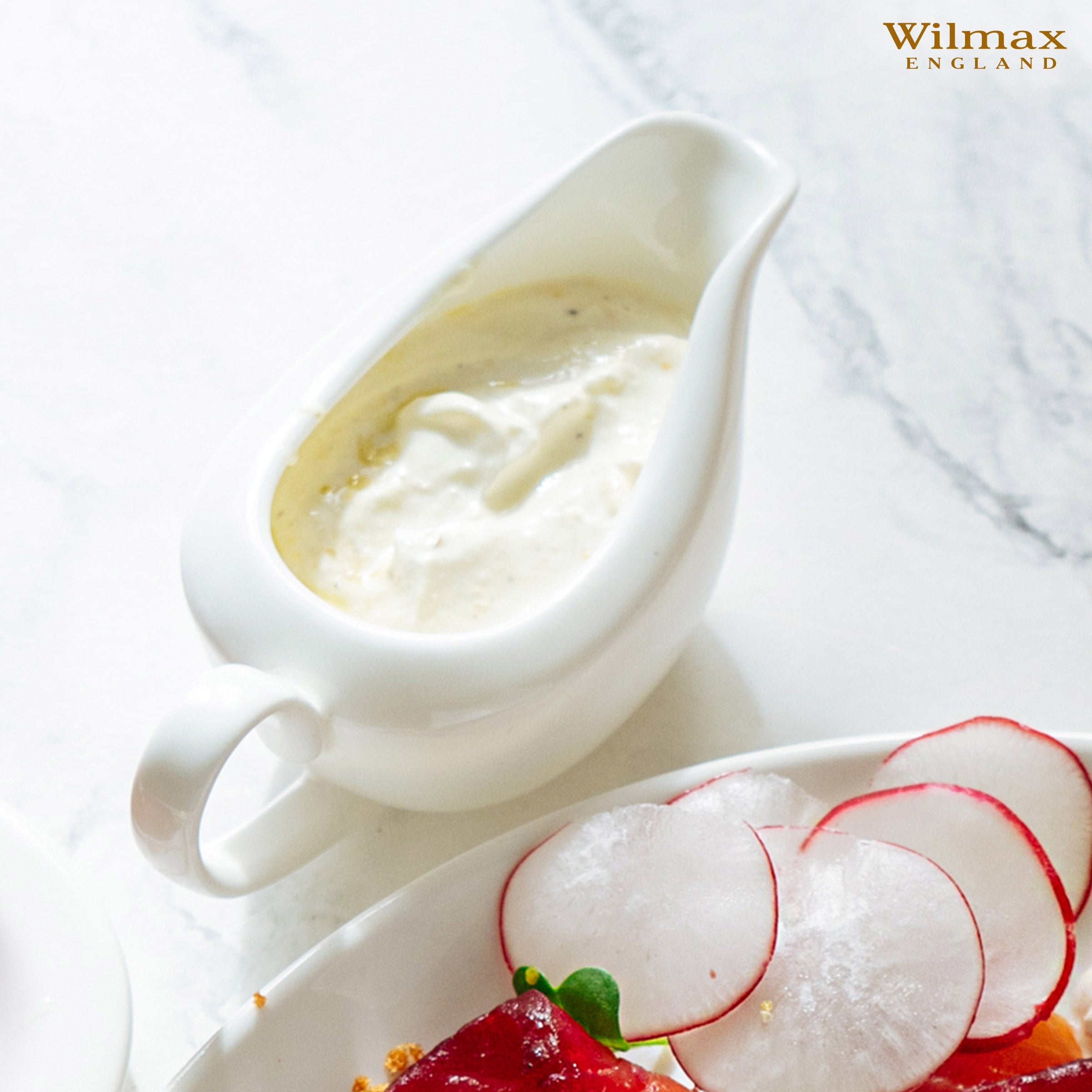 White Fine Porcelain Sauce Boat | 3 Oz | Julia Collection | Made in England | Wilmax