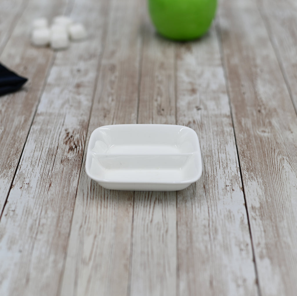 White Fine Porcelain Divided Soy Dish | 3.25" | Made in England | Wilmax