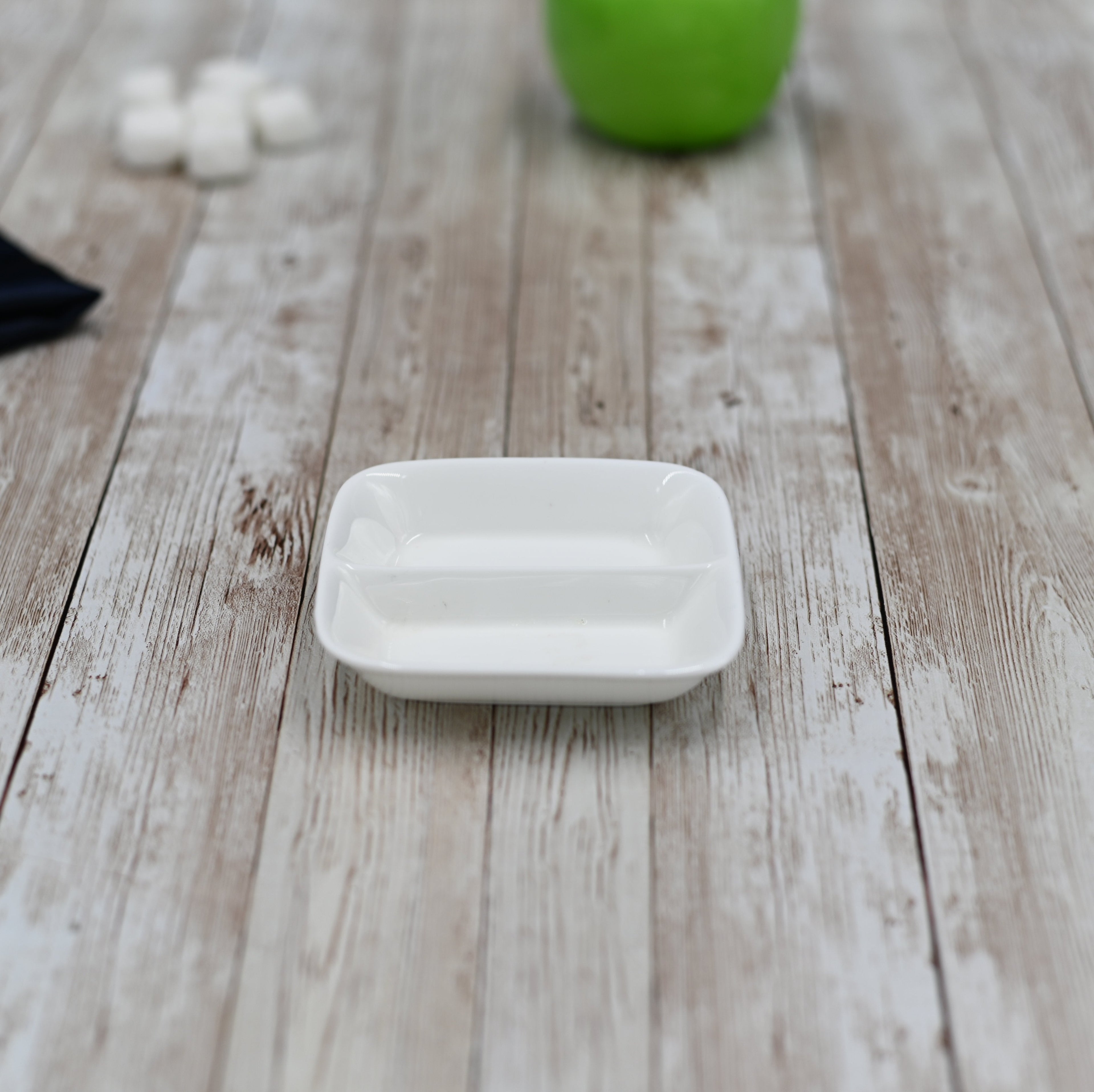 White Fine Porcelain Divided Soy Dish | 3.25" | Made in England | Wilmax