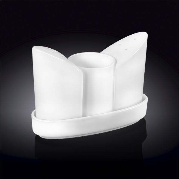 White Fine Porcelain Salt & Pepper Set | 4-Piece with Toothpick Holder & Tray | Made in England | Wilmax