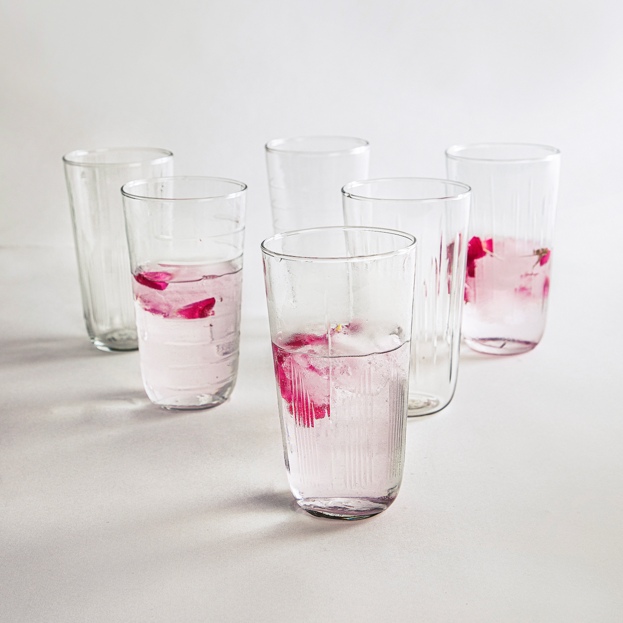 Hudson Tall Glasses Set of 6 | Handcrafted Etched Glass | 3 Patterns | Powered by People