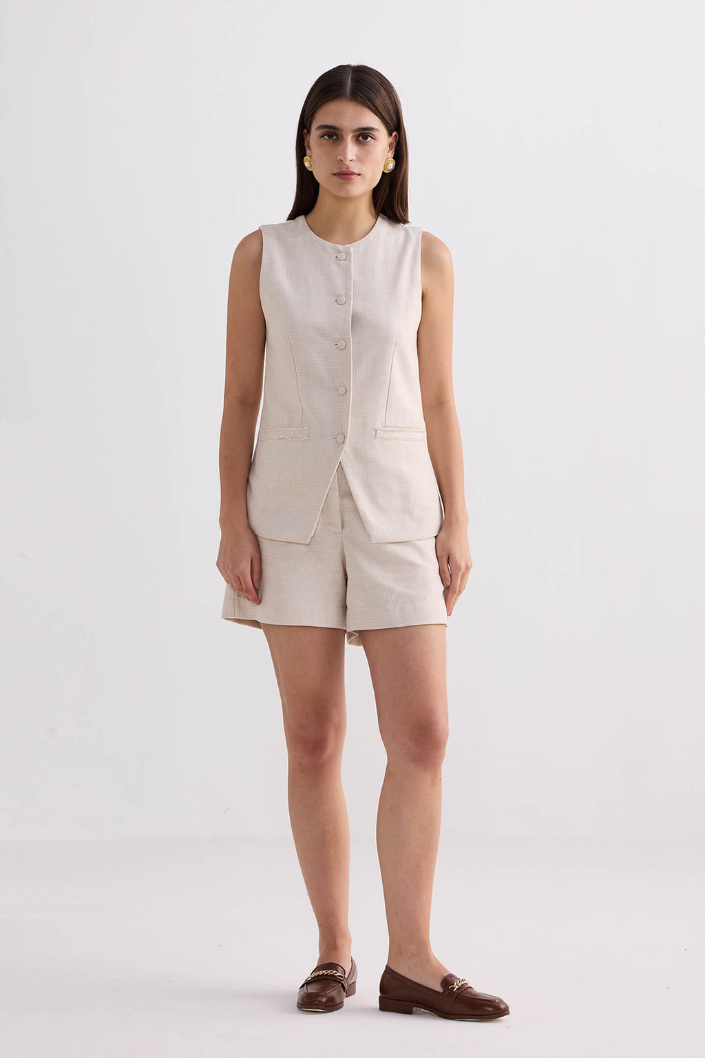 Cotton Tweed Shorts – Cream