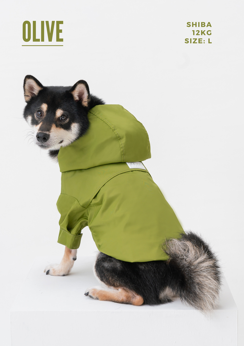 Adjustable Dog Raincoat | Convertible Hood | Waterproof | Olive | XS–XXL