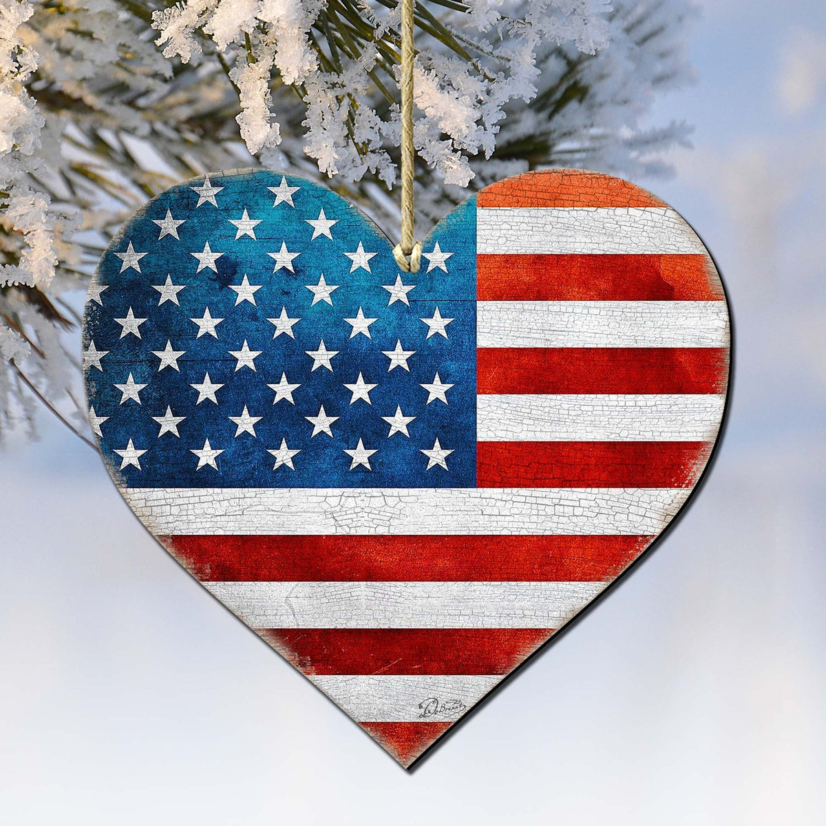 Patriotic Heart Wooden Ornaments - American Christmas Decor - 8187130-2