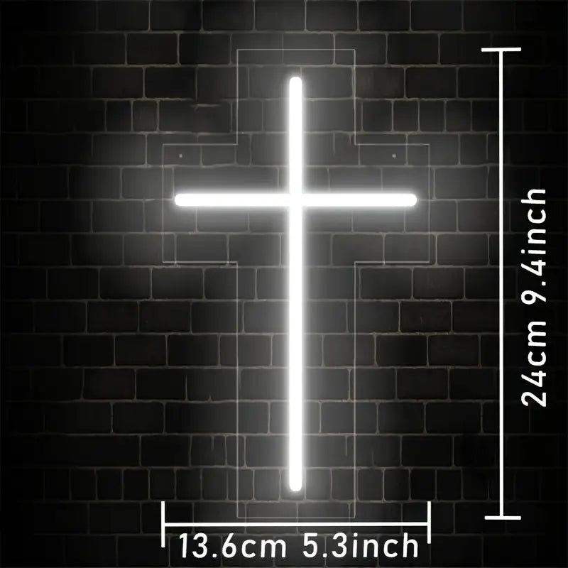 White LED Cross Neon-Style Wall Light, USB Powered