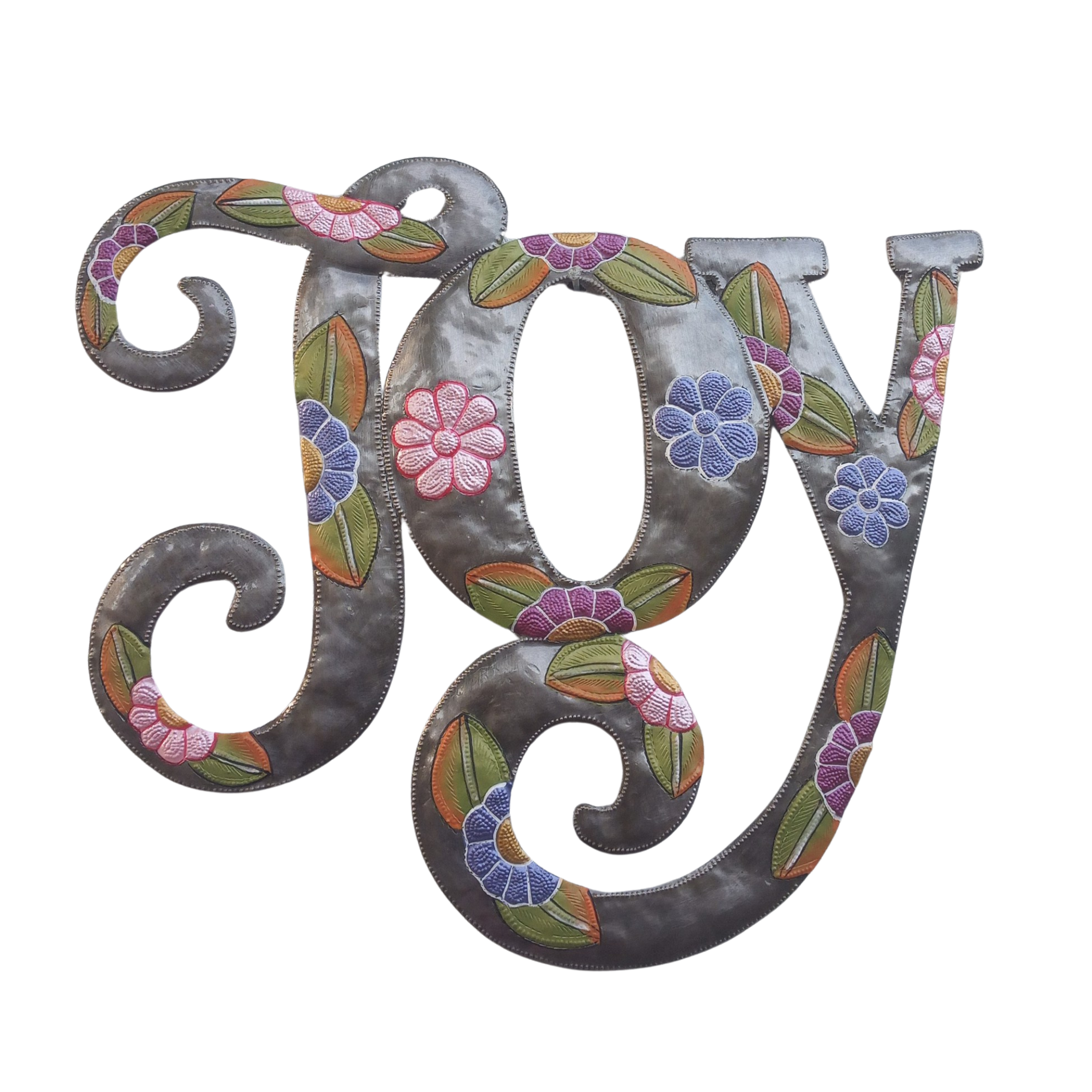 Painted Floral Joy – Handcrafted Metal Word Art