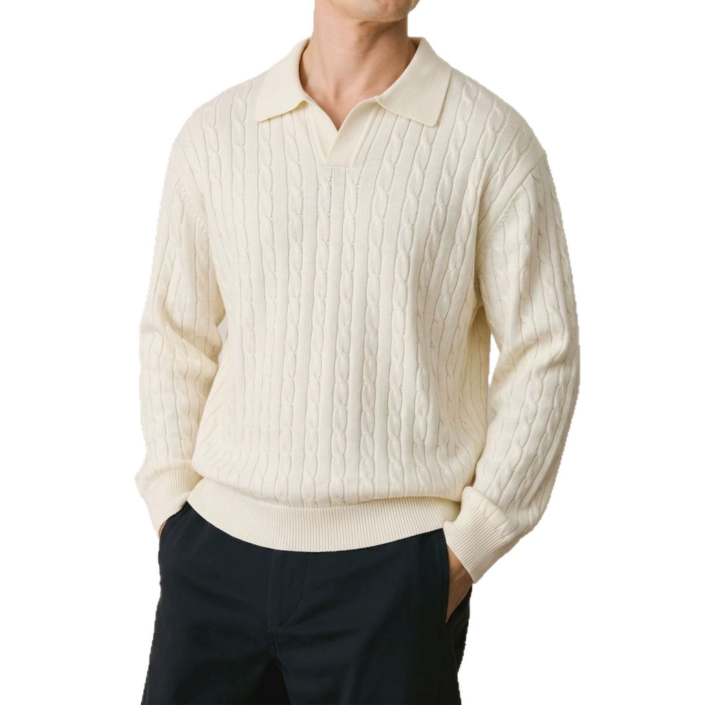 Solid color long sleeved sweater for men