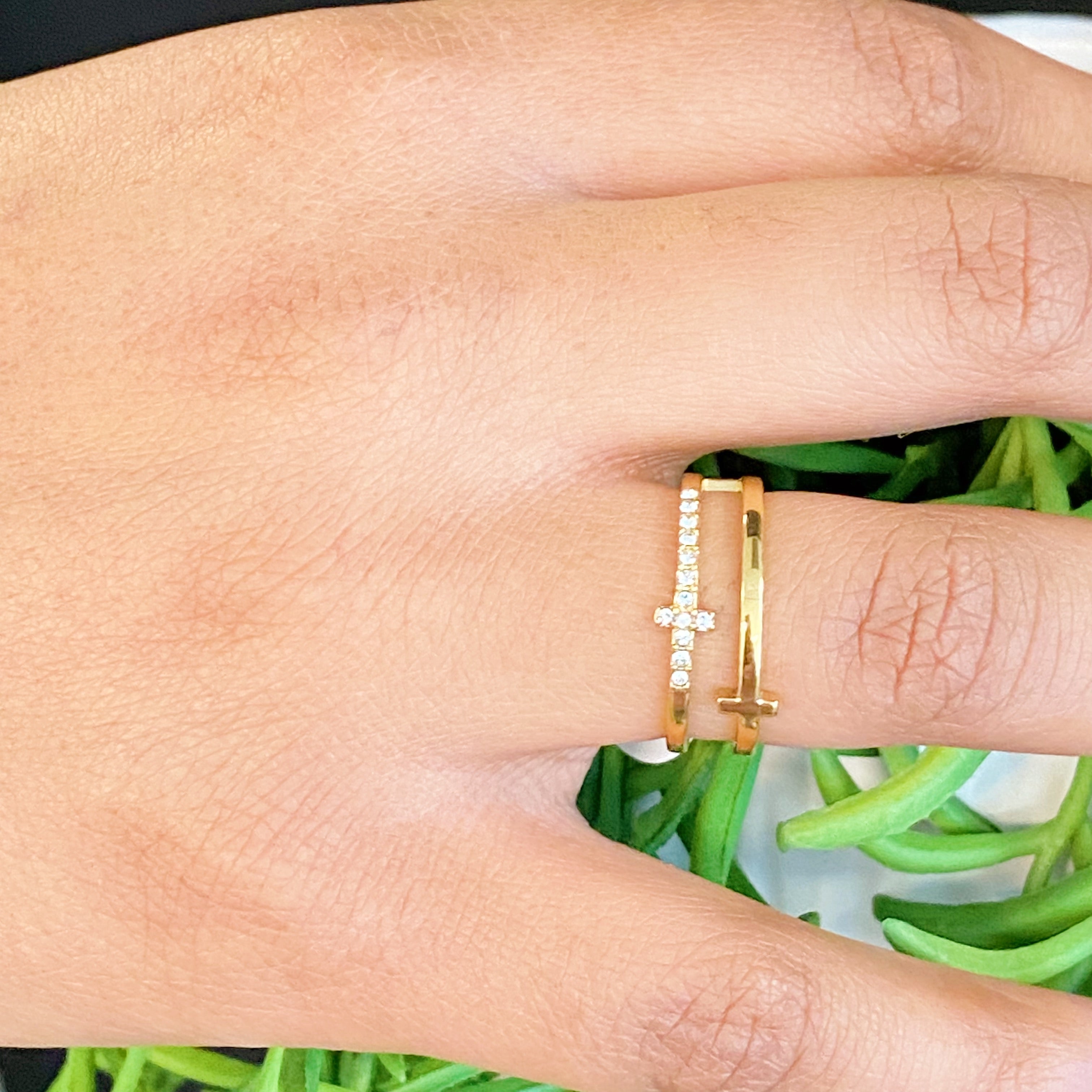Forever Double Cross Ring | 18K Gold Plated Stainless Steel | Cubic Zirconia | Christian Faith Ring | Ellison+Young