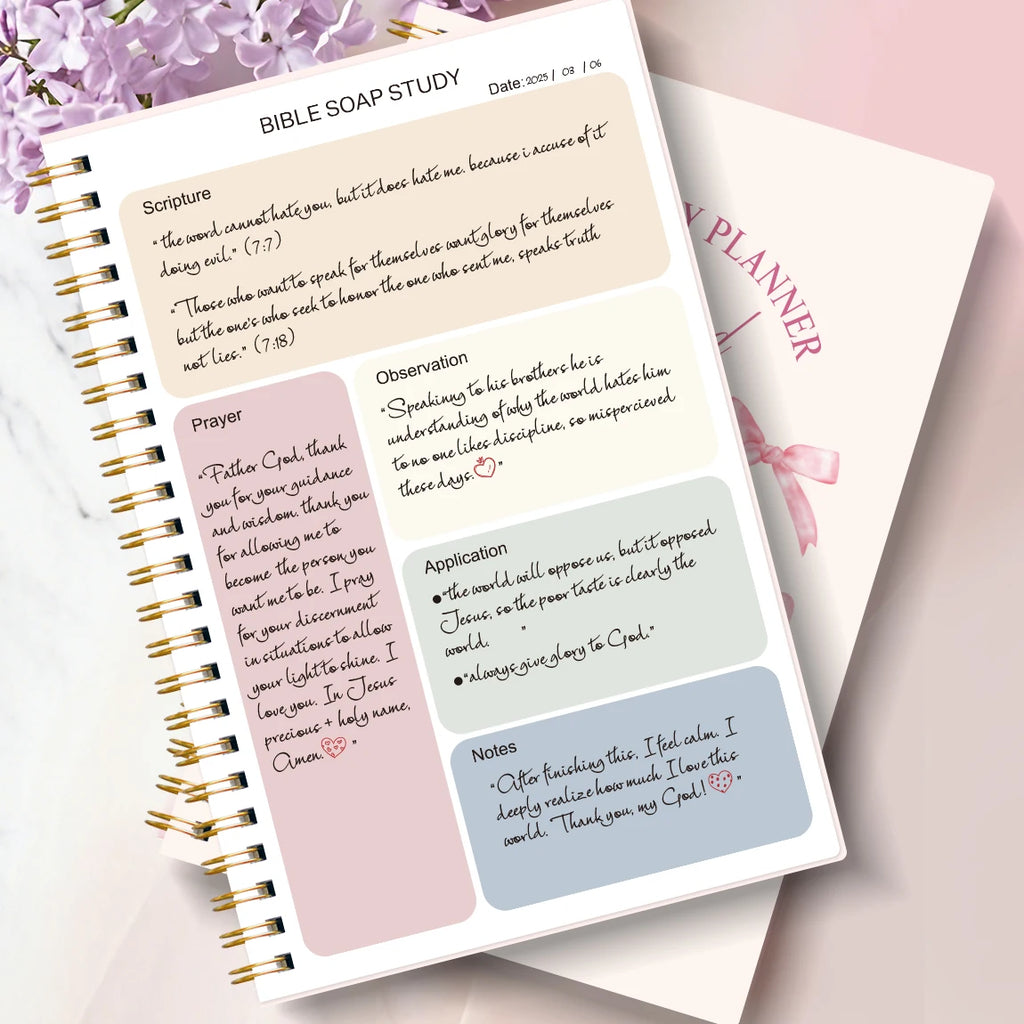 Christian Bible Study Journal Notebook with SOAP Method, Floral Spiral