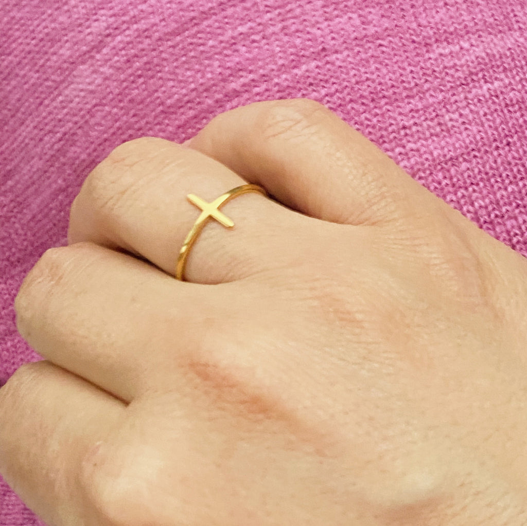 Side Cross Ring | 18K Gold Plated & Silver Stainless Steel