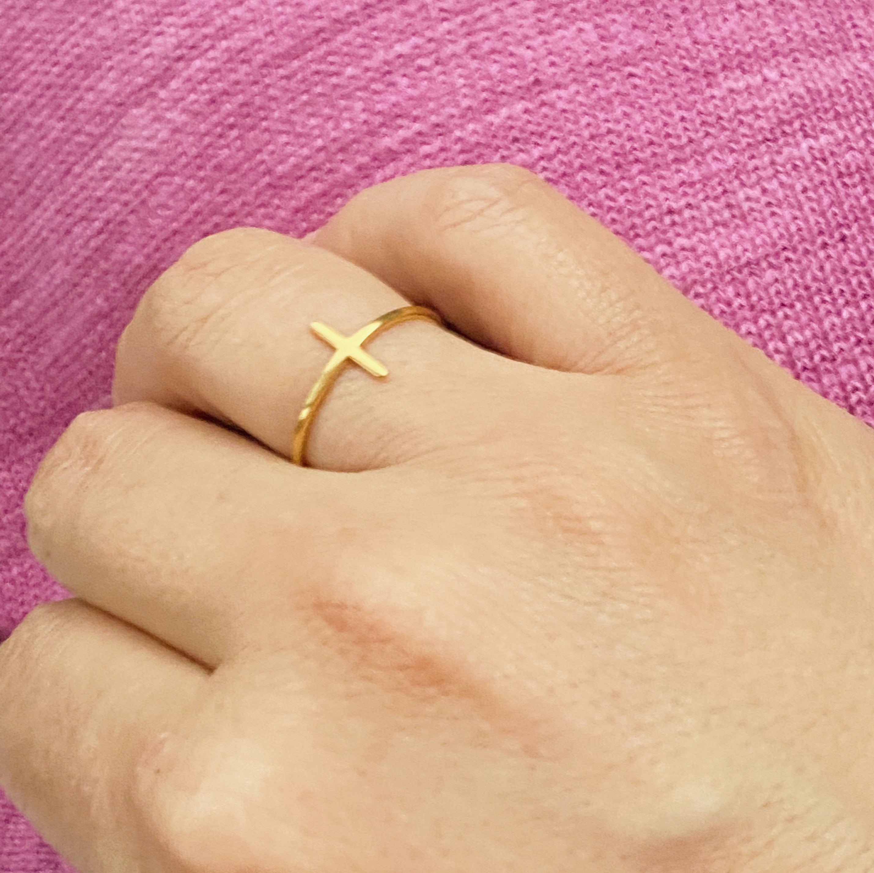 Side Cross Ring | 18K Gold Plated & Silver Stainless Steel