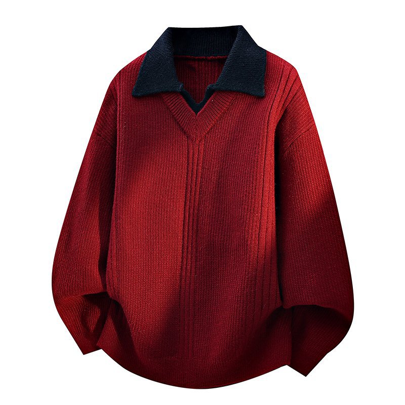 Men's Relaxed Fit Layered Look Turn-Down Collar Knit Sweater