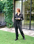 Amelia Recycled Travel Jumpsuit in Black — GRS-Certified, Utility Pockets