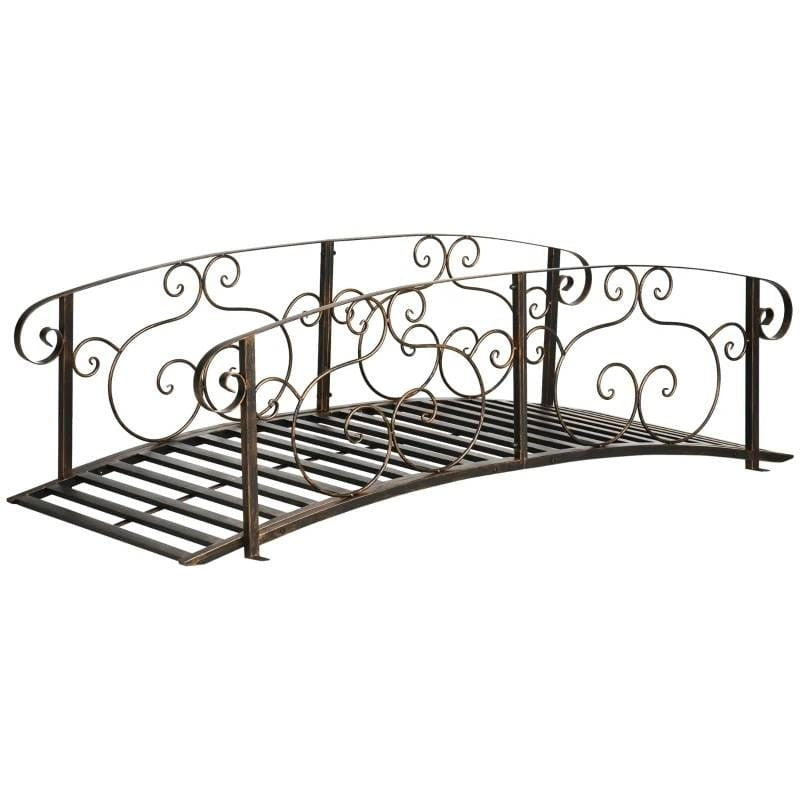 Outdoor Vintage Bronze Arch 6-ft Garden Bridge with Side-Rails
