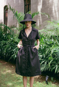 ARYA Safari Linen Midi Dress in Black | 100% Linen | Button-Down | Linen Belt | Pockets | Handmade in Bali | BrunnaCo
