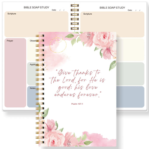 Christian Bible Study Journal Notebook with SOAP Method, Floral Spiral