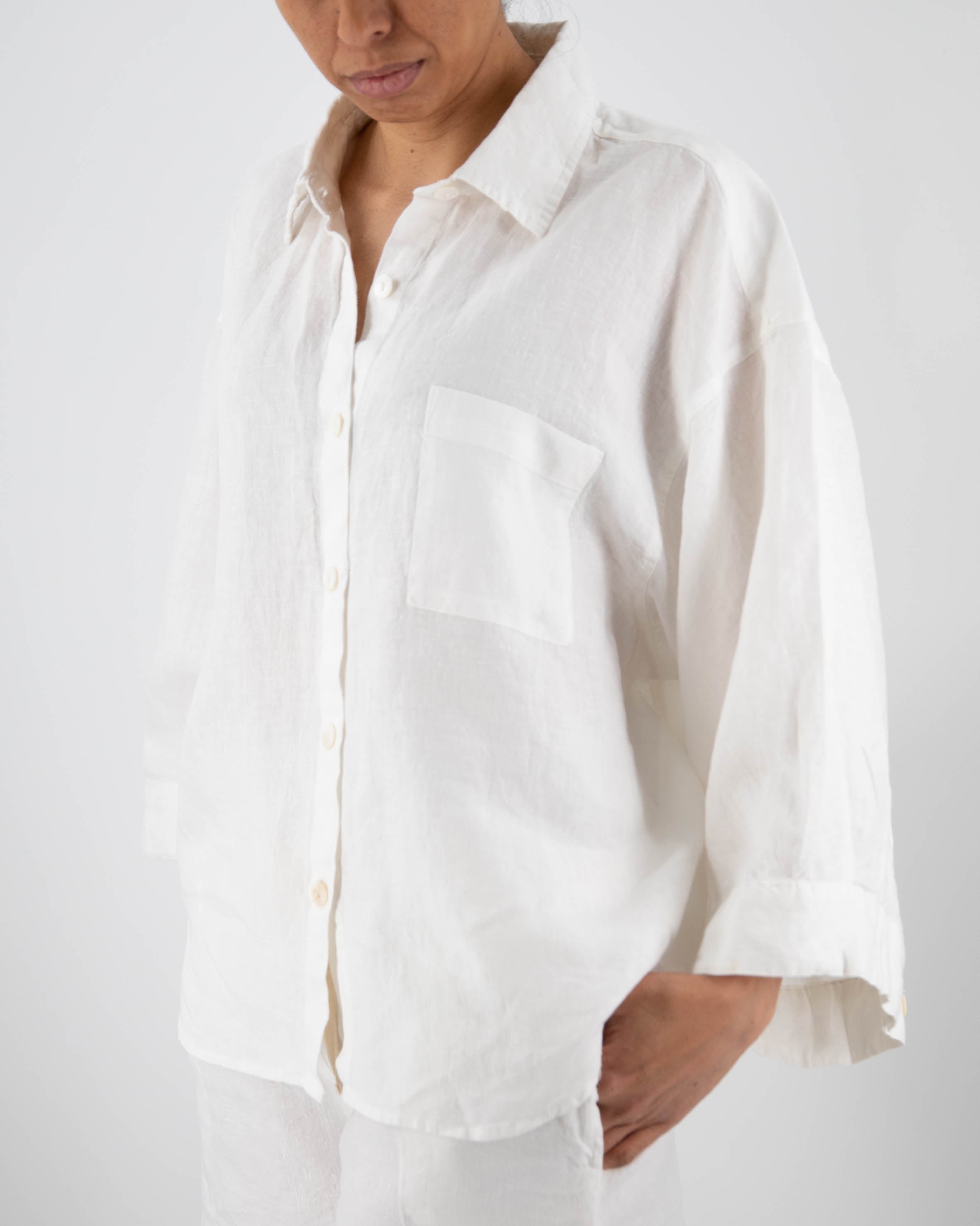 Agnes Linen Top | 100% French Flax | Oversized Button-Down | Mother of Pearl Buttons | Billowing Arms | 12 Colors | Sunday Morning
