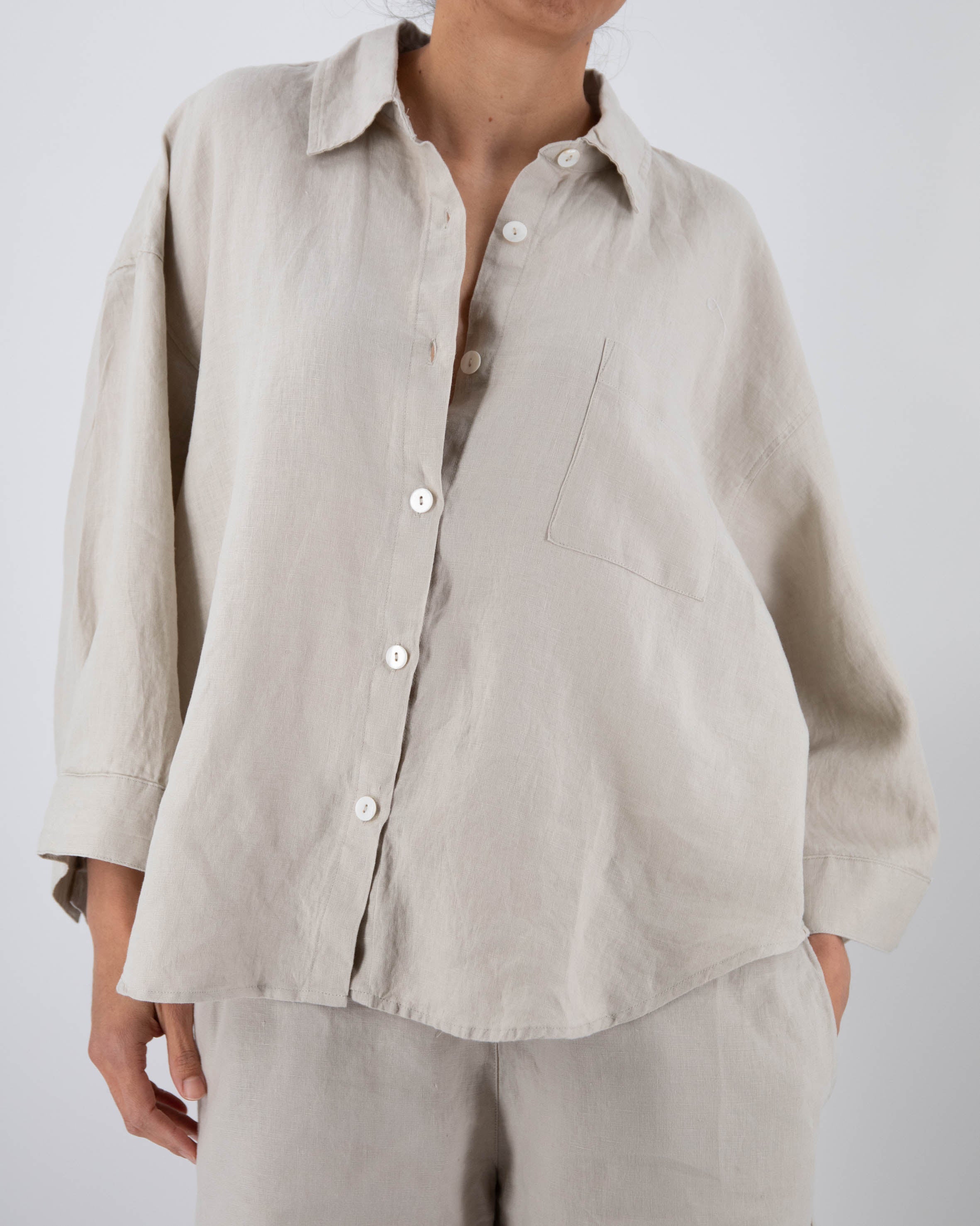 Agnes Linen Top | 100% French Flax | Oversized Button-Down | Mother of Pearl Buttons | Billowing Arms | 12 Colors | Sunday Morning