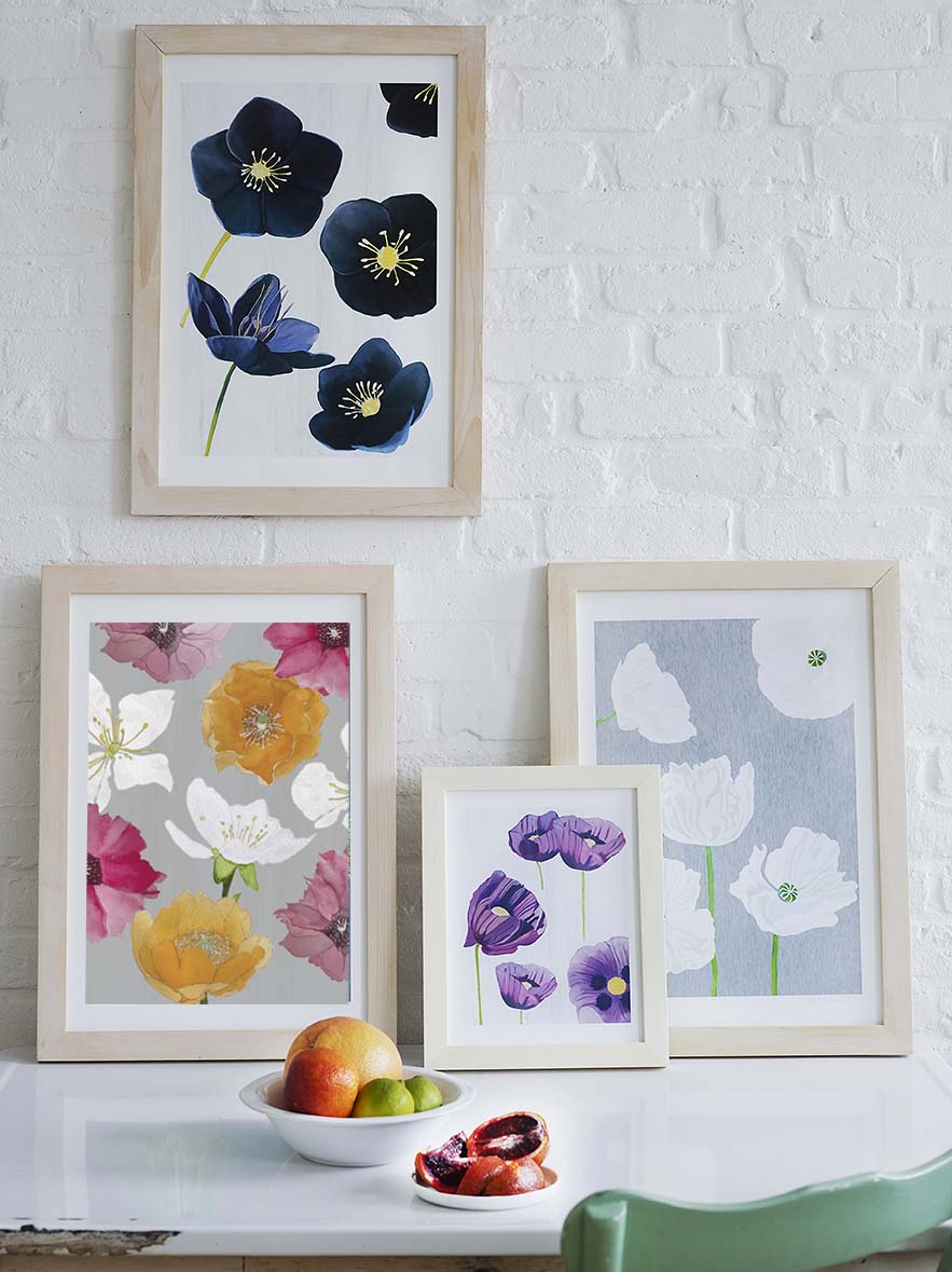 Art Print:  Cactus Flowers on Grey
