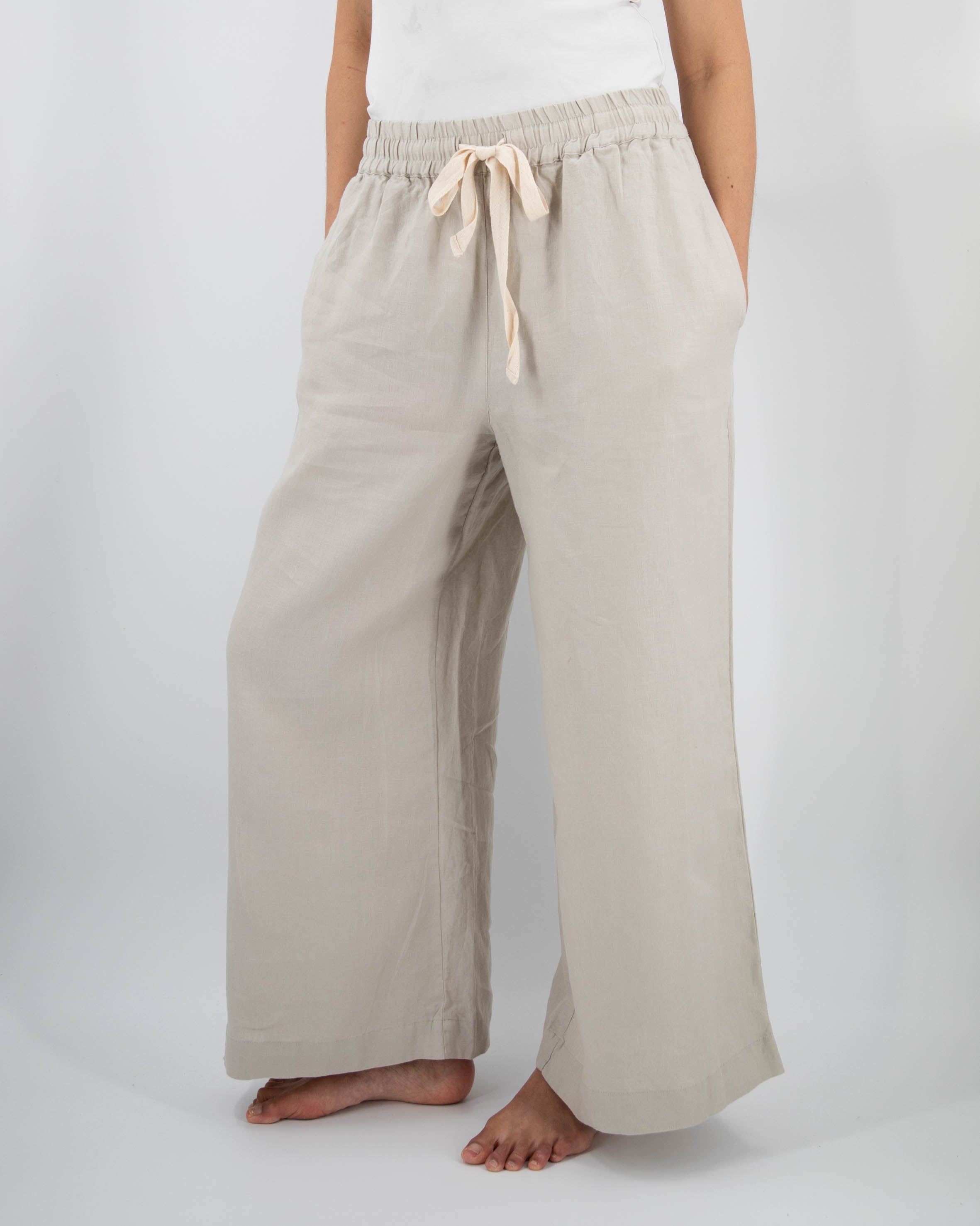 Ava Wide Leg Linen Pant | 100% French Flax | Elasticated Drawstring Waist | Full Length | 12 Colors | S/M–M/L | Sunday Morning