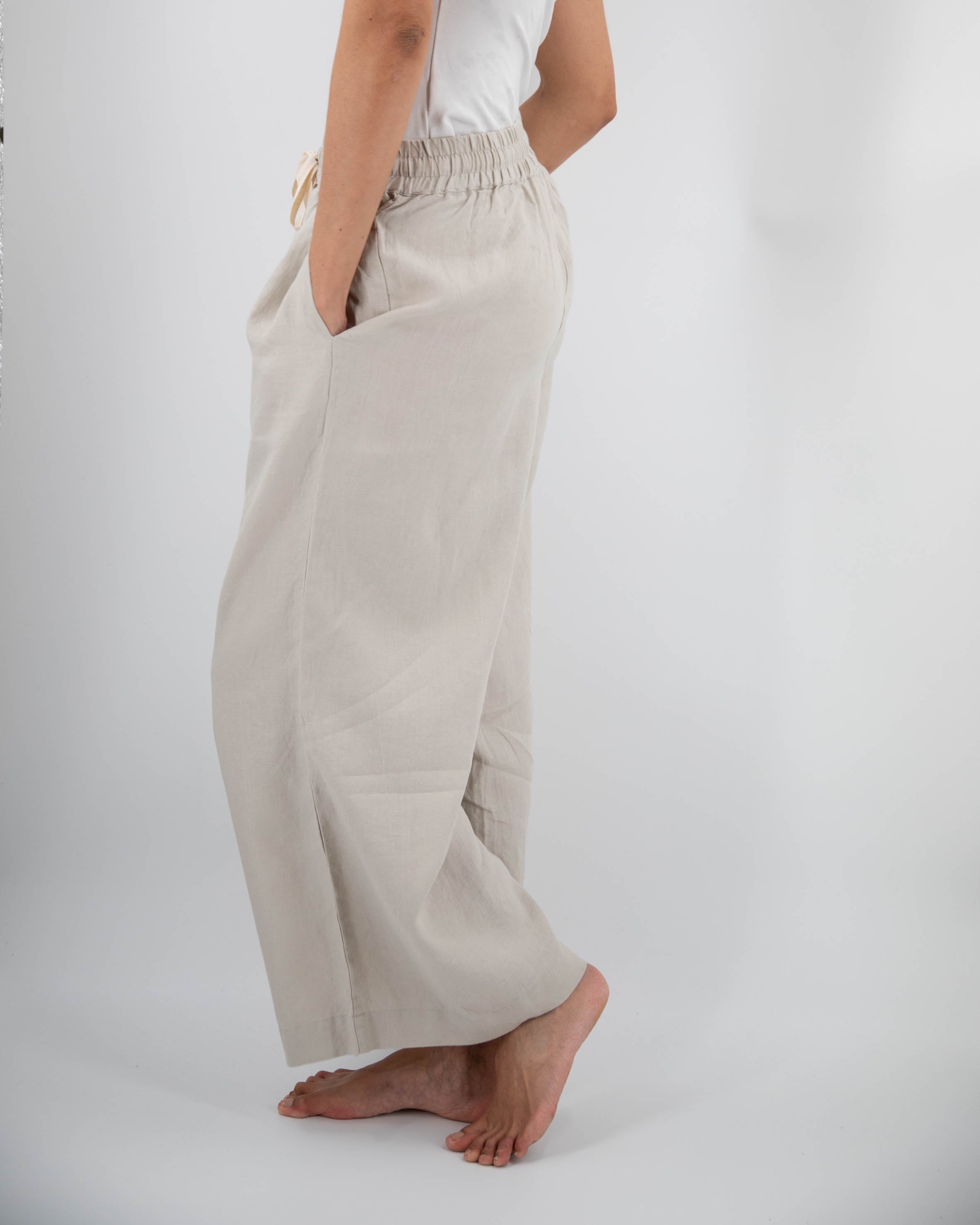 Ava Wide Leg Linen Pant | 100% French Flax | Elasticated Drawstring Waist | Full Length | 12 Colors | S/M–M/L | Sunday Morning