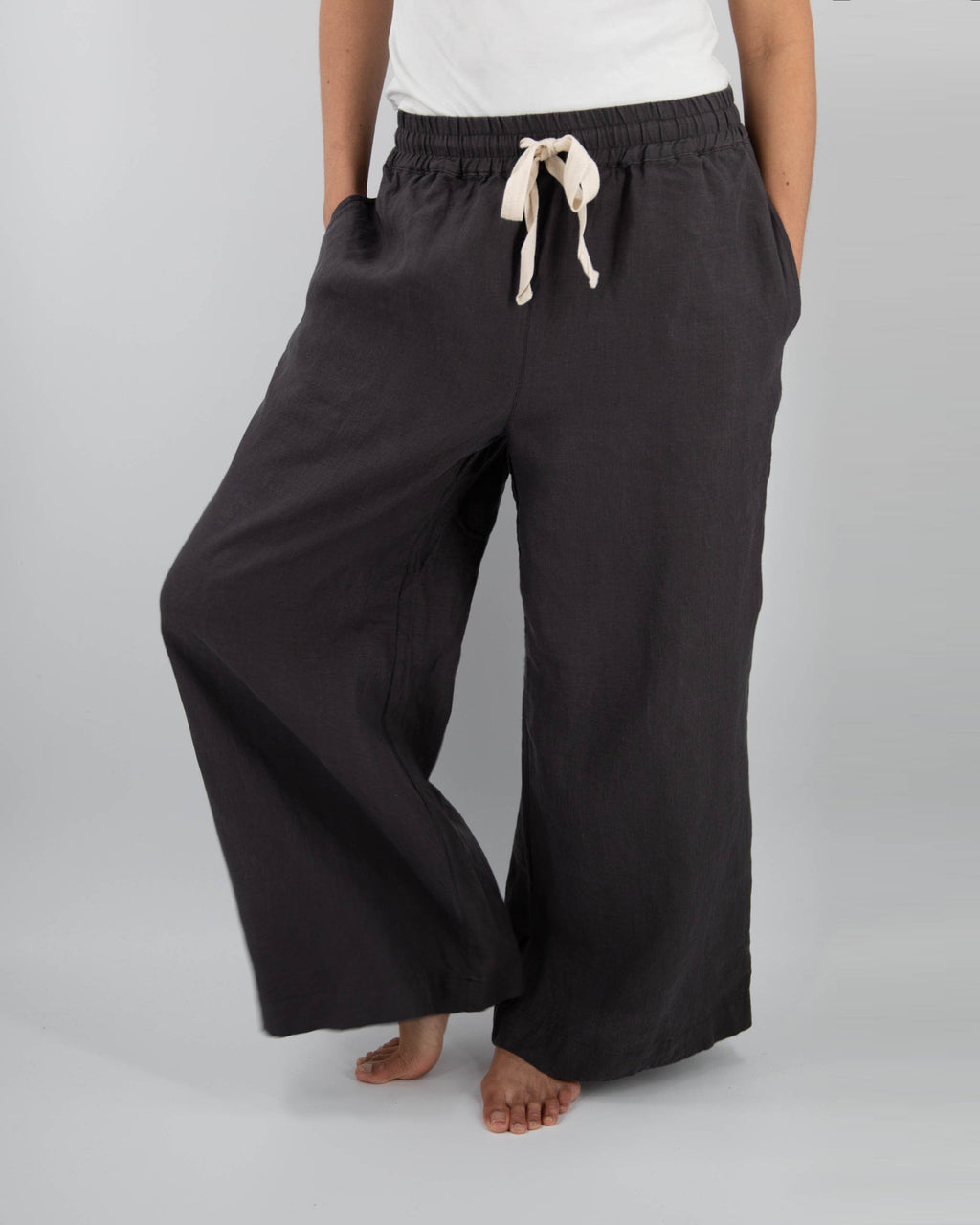 Ava Wide Leg Linen Pant | 100% French Flax | Elasticated Drawstring Waist | Full Length | 12 Colors | S/M–M/L | Sunday Morning