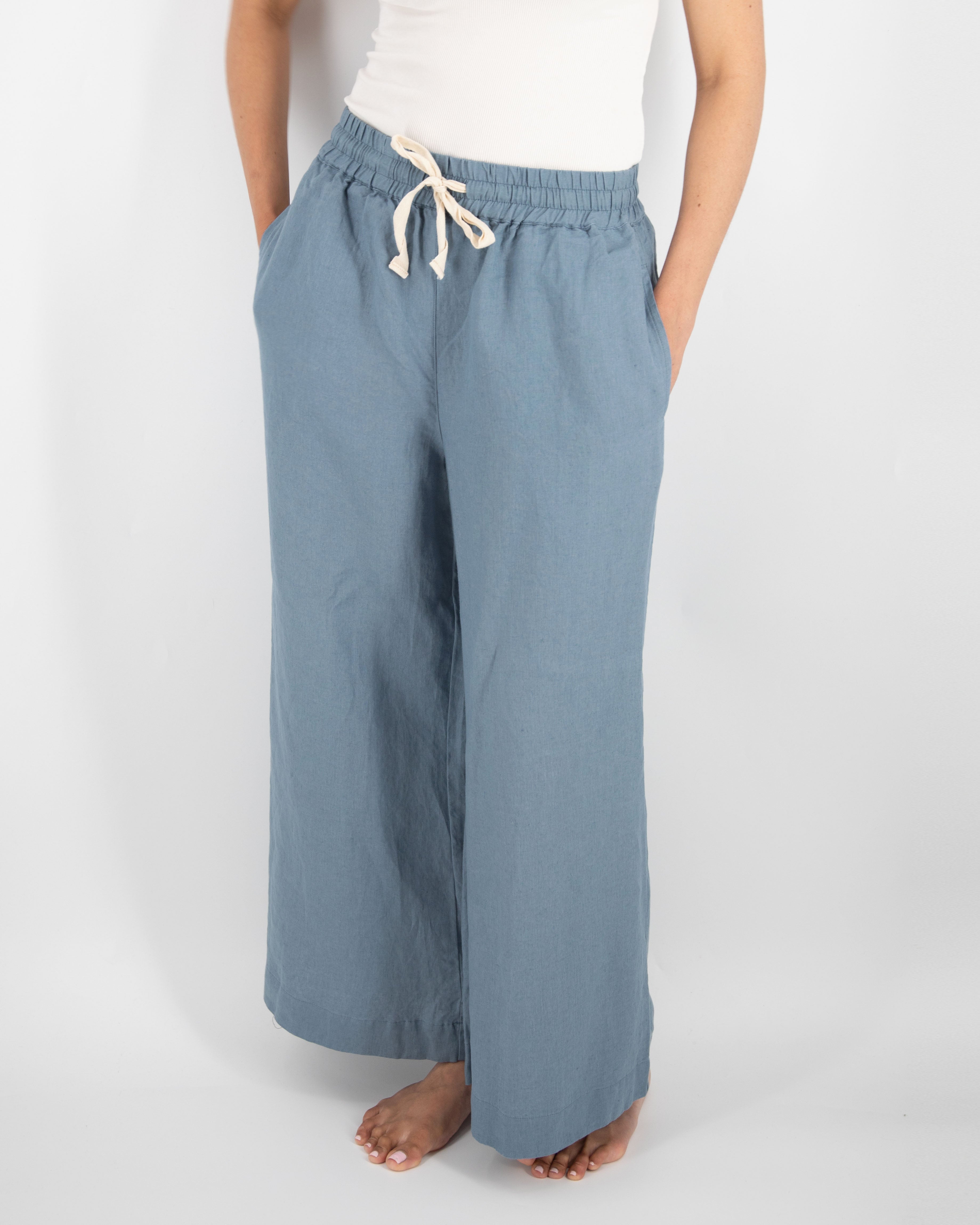 Ava Wide Leg Linen Pant | 100% French Flax | Elasticated Drawstring Waist | Full Length | 12 Colors | S/M–M/L | Sunday Morning
