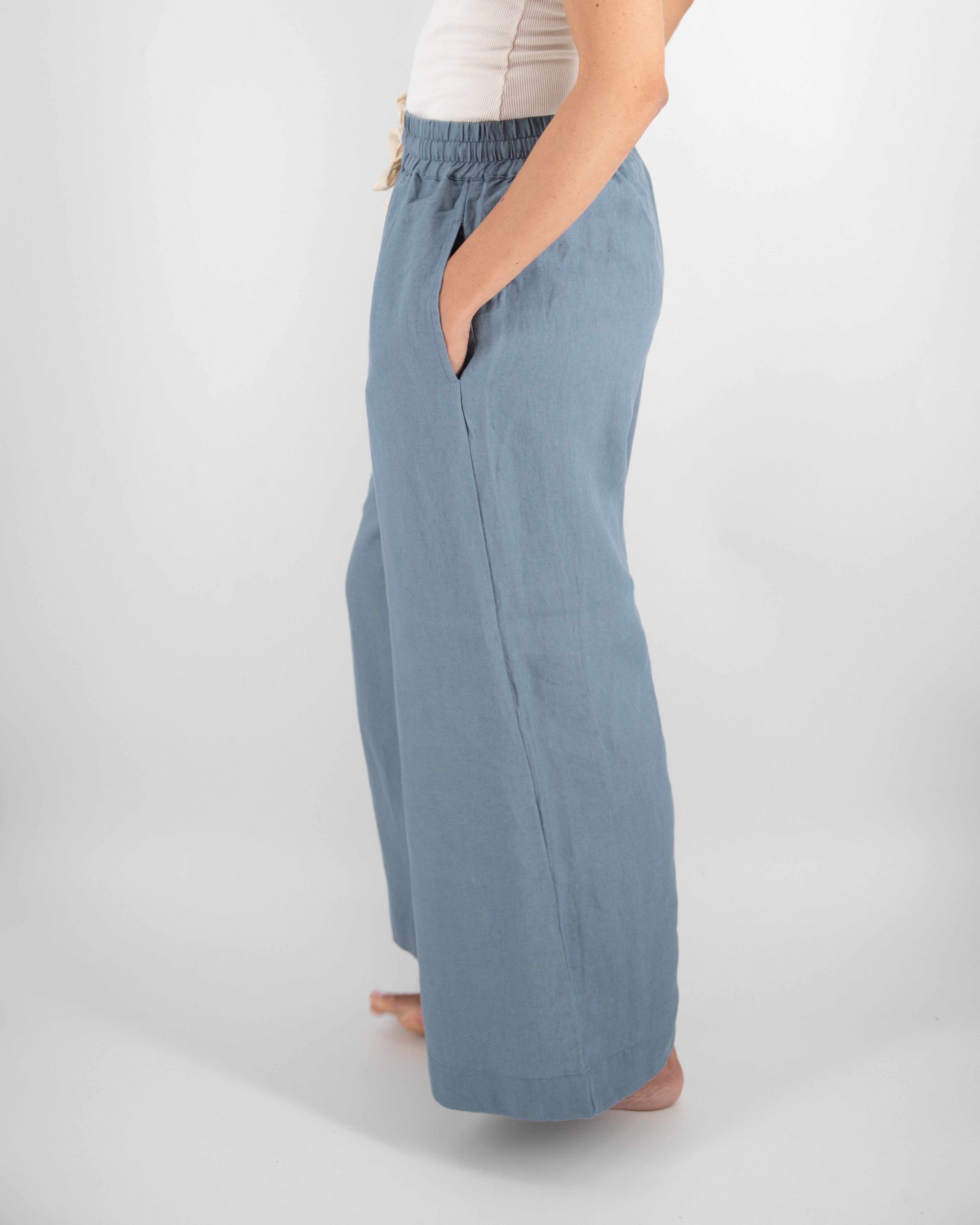 Ava Wide Leg Linen Pant | 100% French Flax | Elasticated Drawstring Waist | Full Length | 12 Colors | S/M–M/L | Sunday Morning