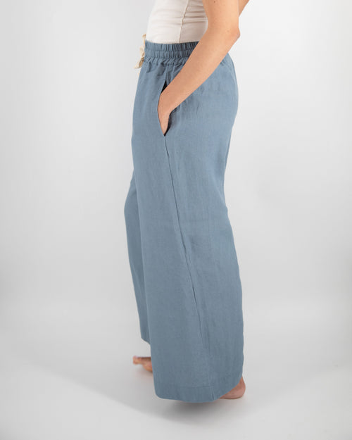 Ava Wide Leg Linen Pant | 100% French Flax | Elasticated Drawstring Waist | Full Length | 12 Colors | S/M–M/L | Sunday Morning
