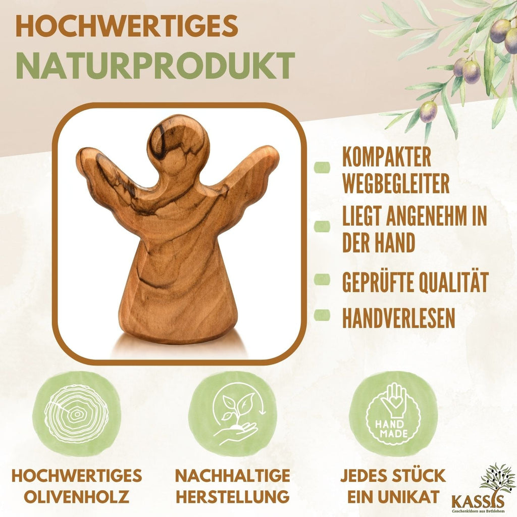 Second Quality: Hand-Carved Olive Wood Angel with Minor Imperfections