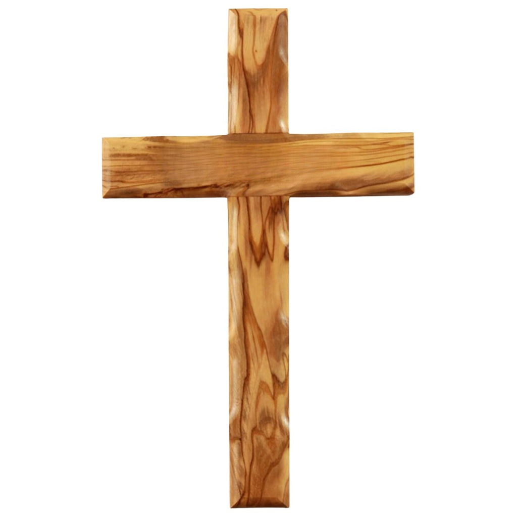 Hand-Carved Olive Wood Wall Cross with Wavy Design