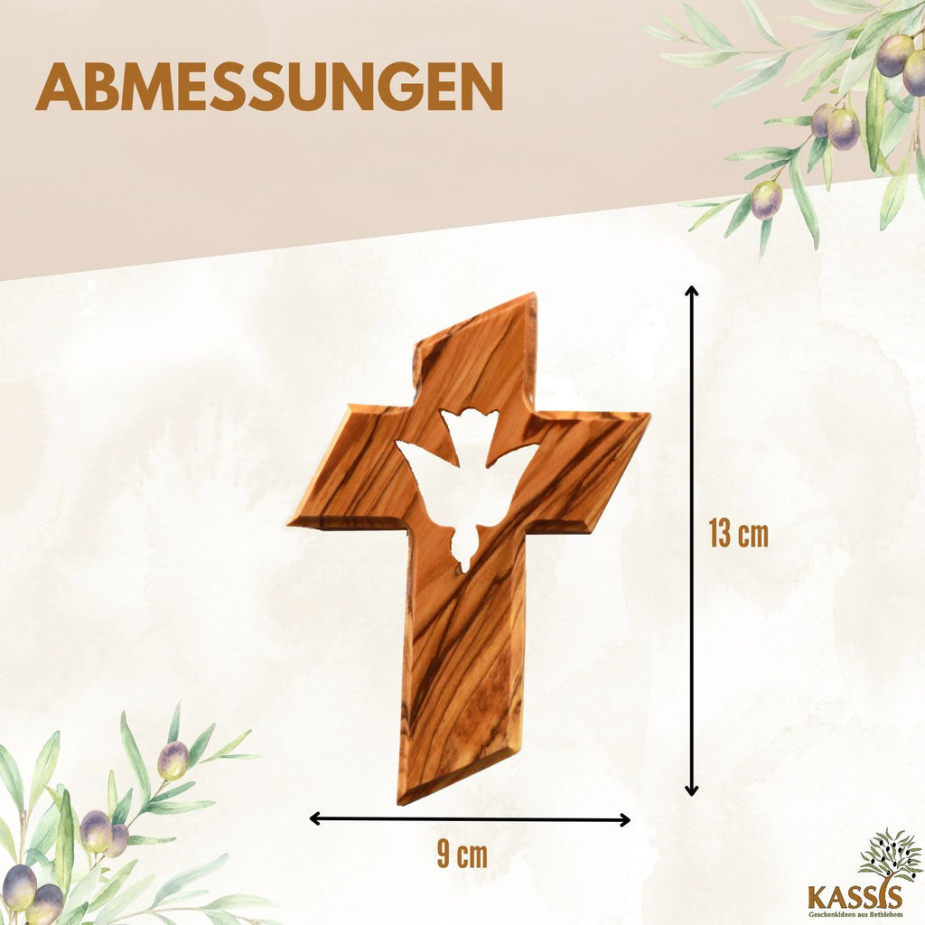 Hand-Carved Olive Wood Wall Cross with Holy Spirit Motif, 13 cm