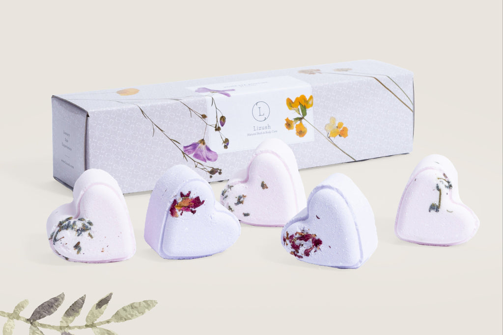 Heart Shaped Shower Steamers | Set of 5 | Lavender | Handmade | Gift Box | Personalized Note | All Natural | Lizush