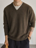 Fake two V-neck spliced sweaters