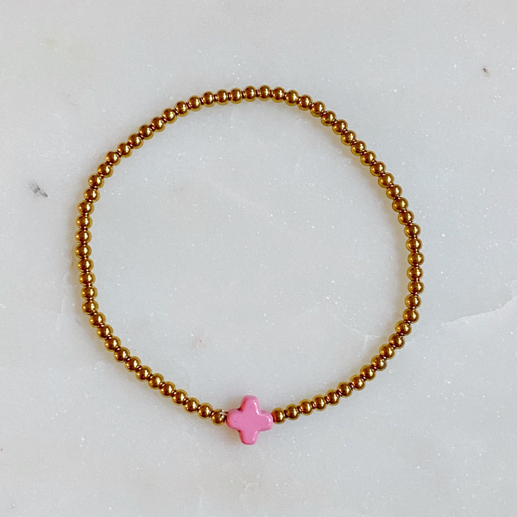 18K Gold Plated Natural Stone Cross Bracelet | So Very Blessed Collection