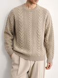 Twisted floral texture round neck long sleeved sweater