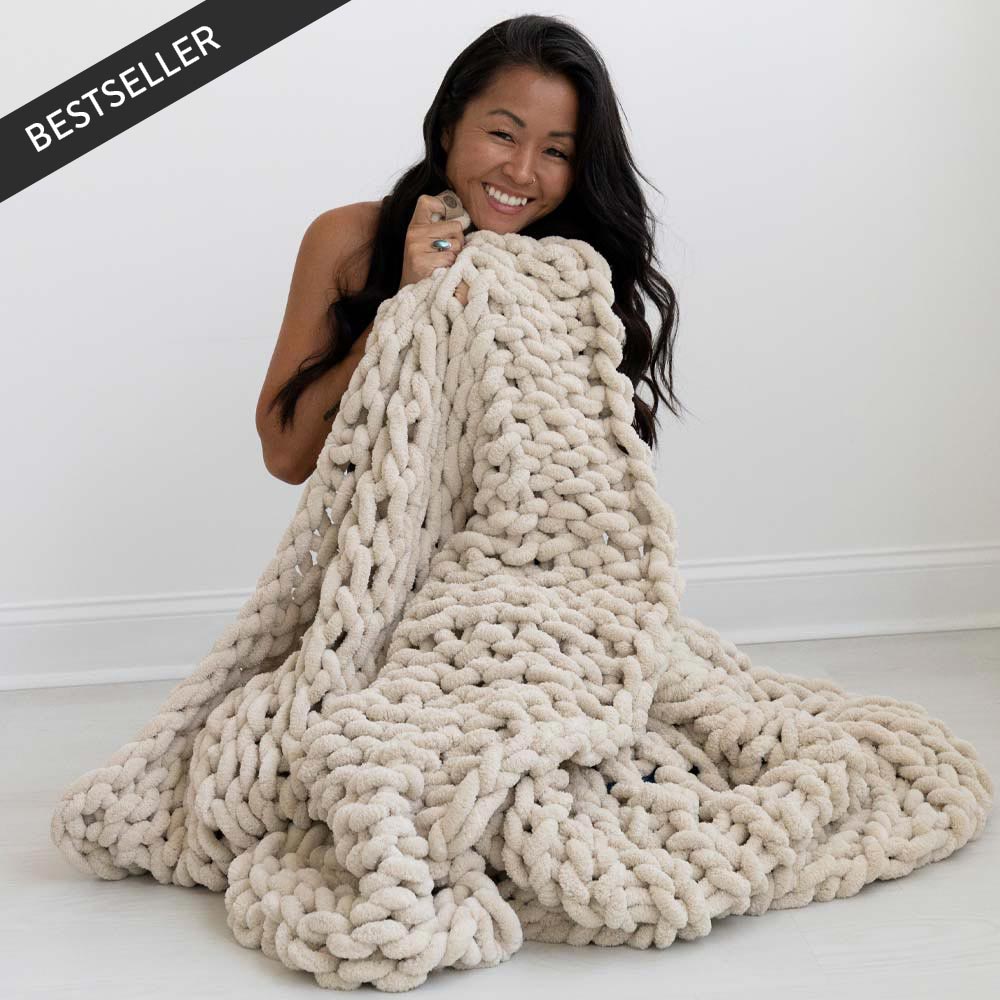 Infinite Chunky Knit Chenille Blanket | Luxury Throw | Sand