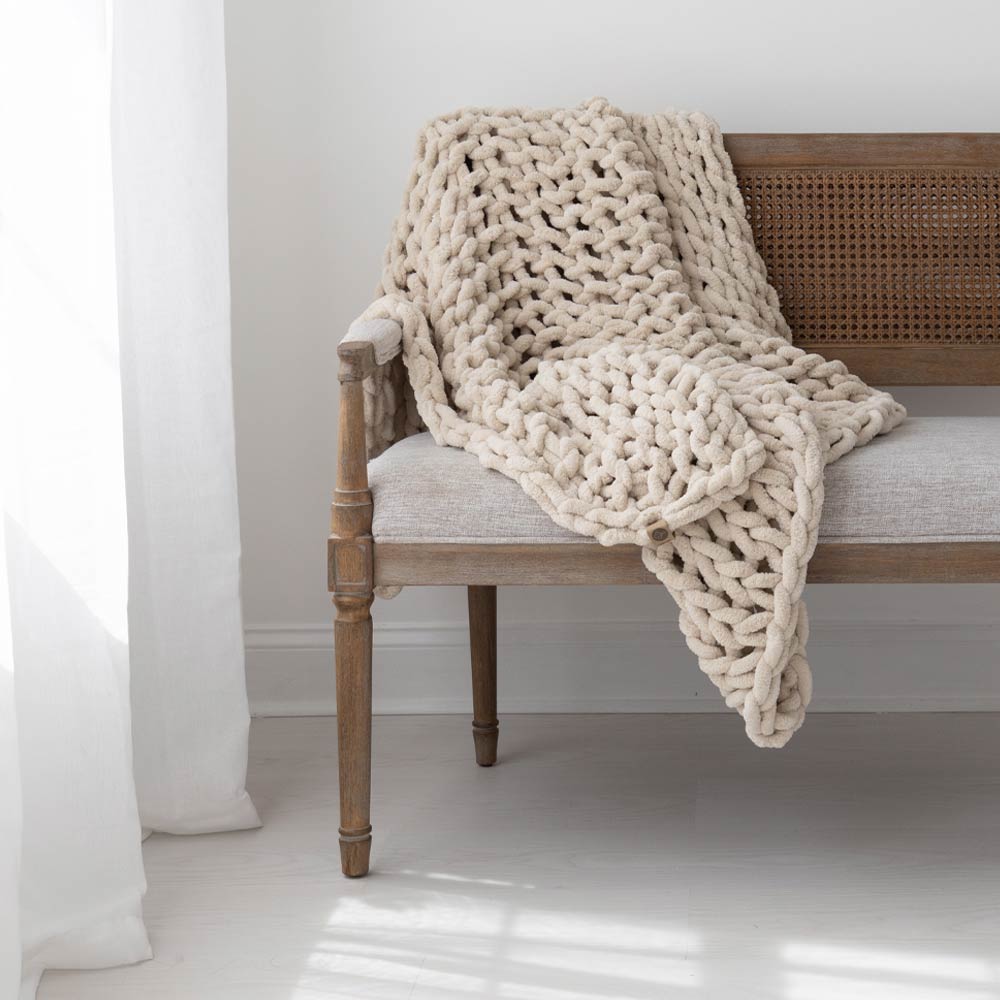 Infinite Chunky Knit Chenille Blanket | Luxury Throw | Sand