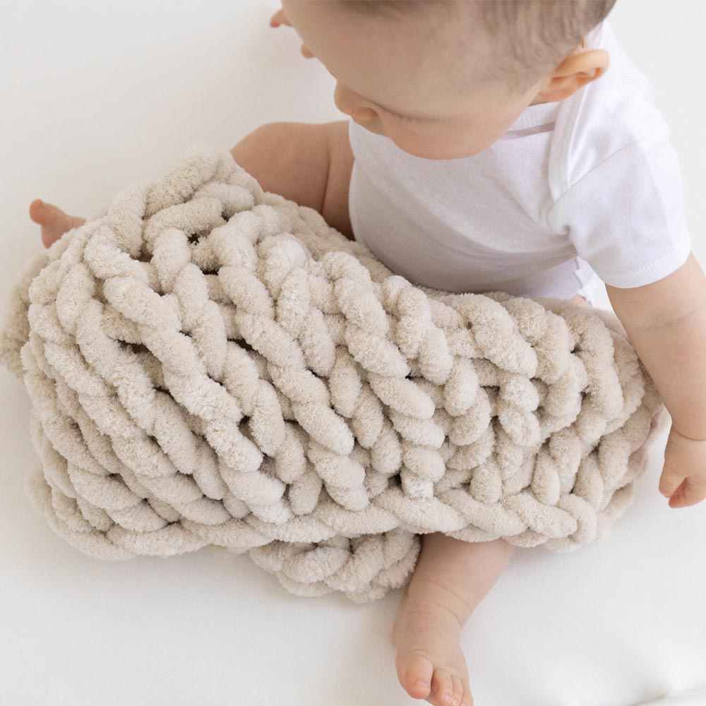 Infinite Chunky Knit Blanket – Minky Cuddle | Sand