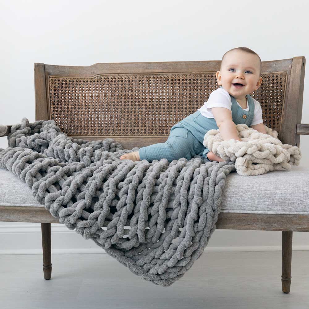 Infinite Chunky Knit Blanket – Minky Cuddle | Sand