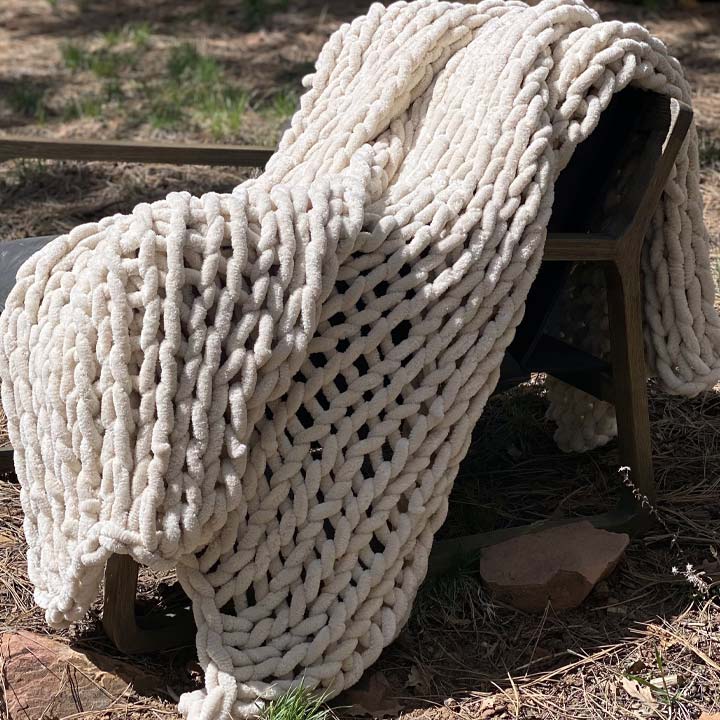 Infinite Chunky Knit Chenille Blanket | Luxury Throw | Sand